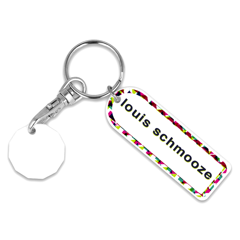 Recycled NEW £ Rectangle Trolley Mate Keyring (unprinted coin)